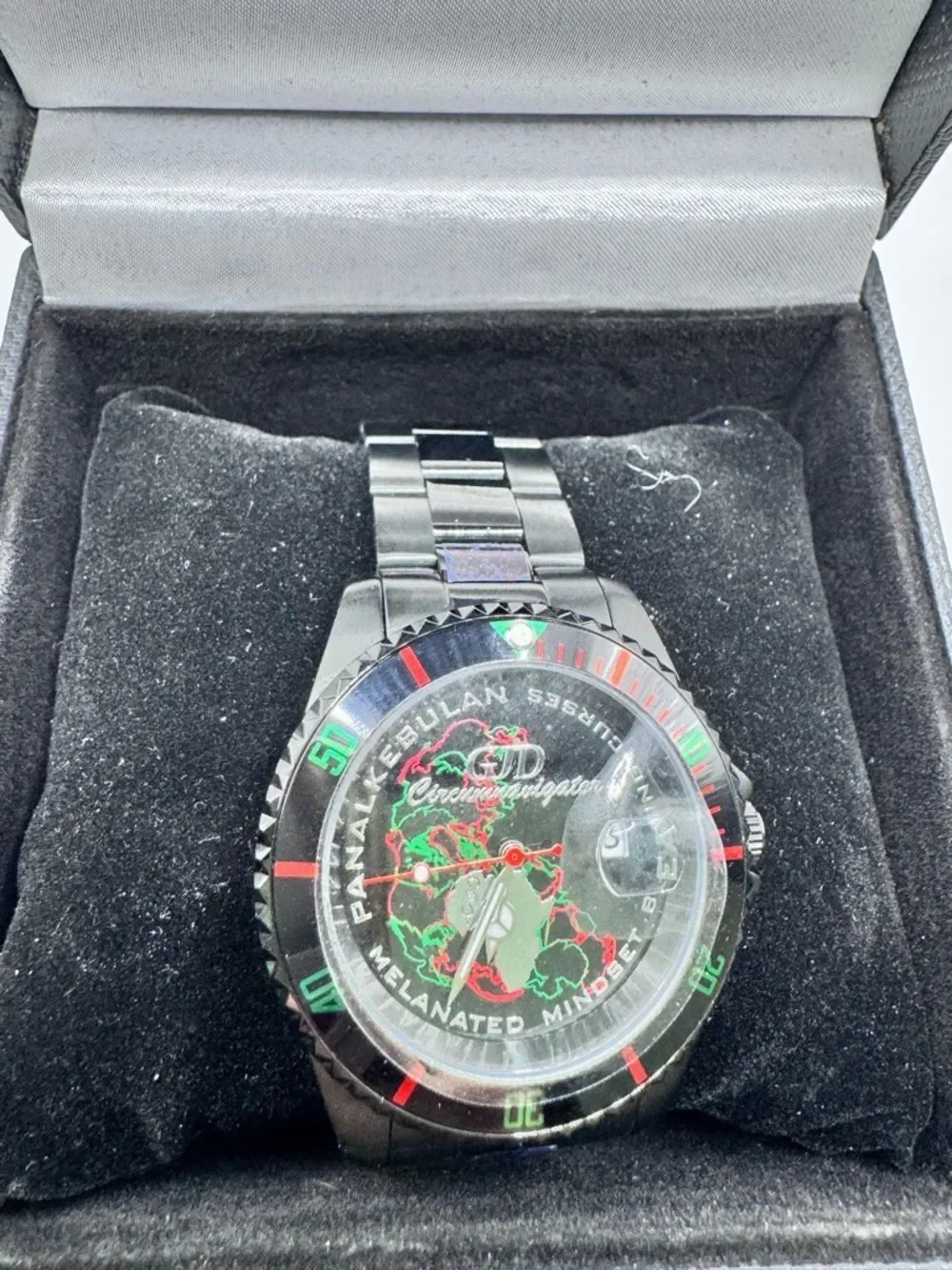 Pan-Alkebulan Circumnavigator Watch Melanated Mindset Black Stainless Steel Box